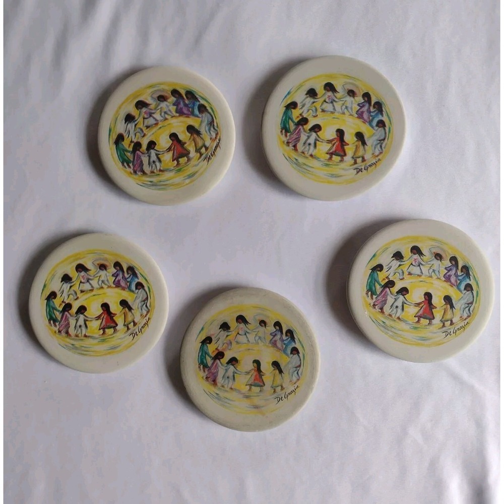 Ted De Grazia Los Ninos Sandstone Coasters Set of 5 Mexico Theme Hispanic - Picture 2 of 7
